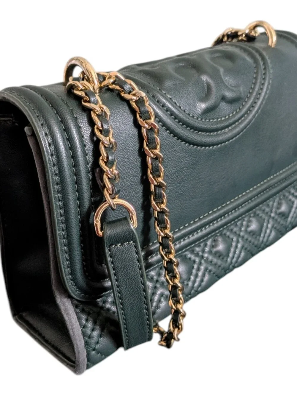 Tory Burch Fleming Hunter Green Quilted Leather Shoulder Bag